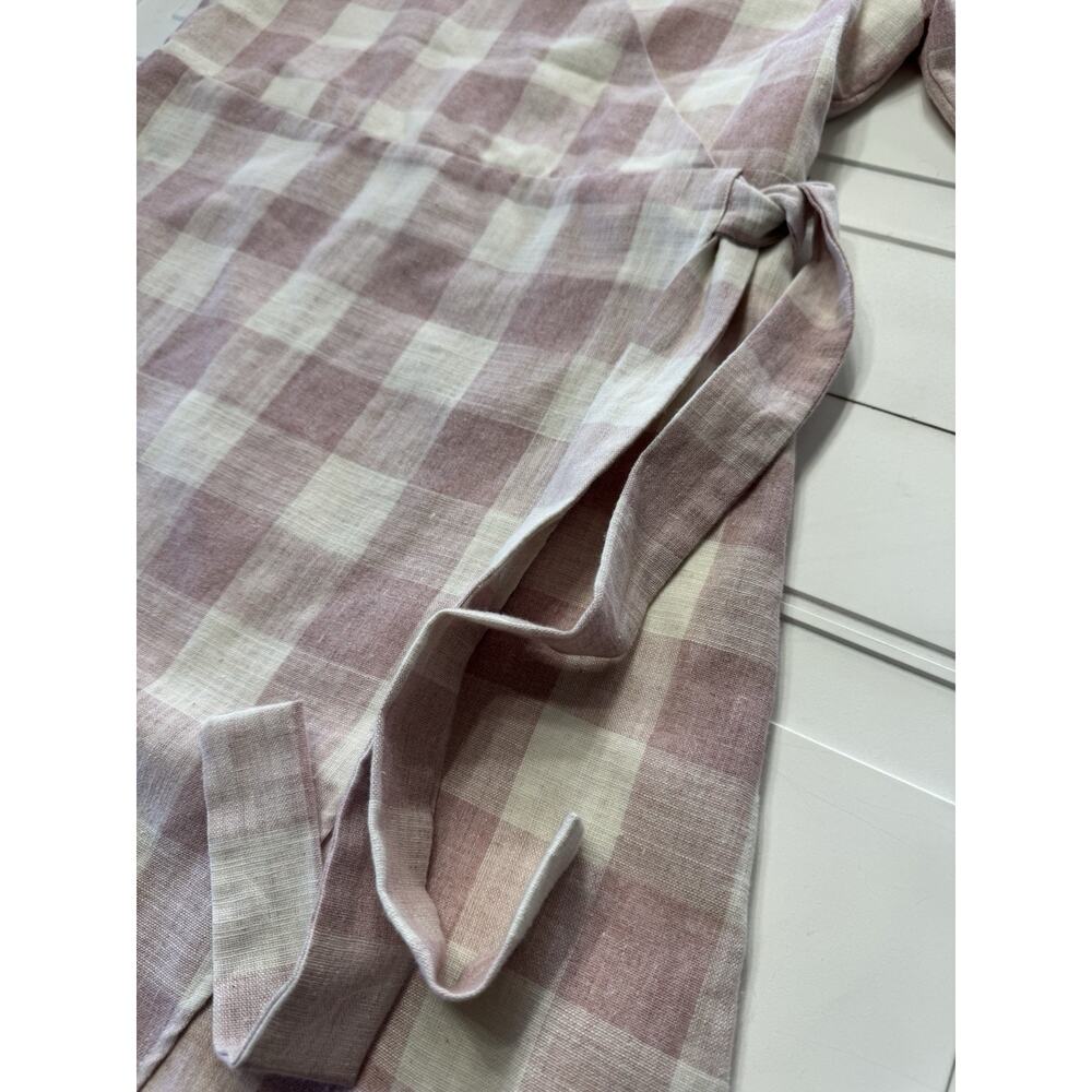 Sweetsalt Modest Faux Wrap Pink Checkered Linen Blend Dress Sz Small Cottagecore - Picture 2 of 6